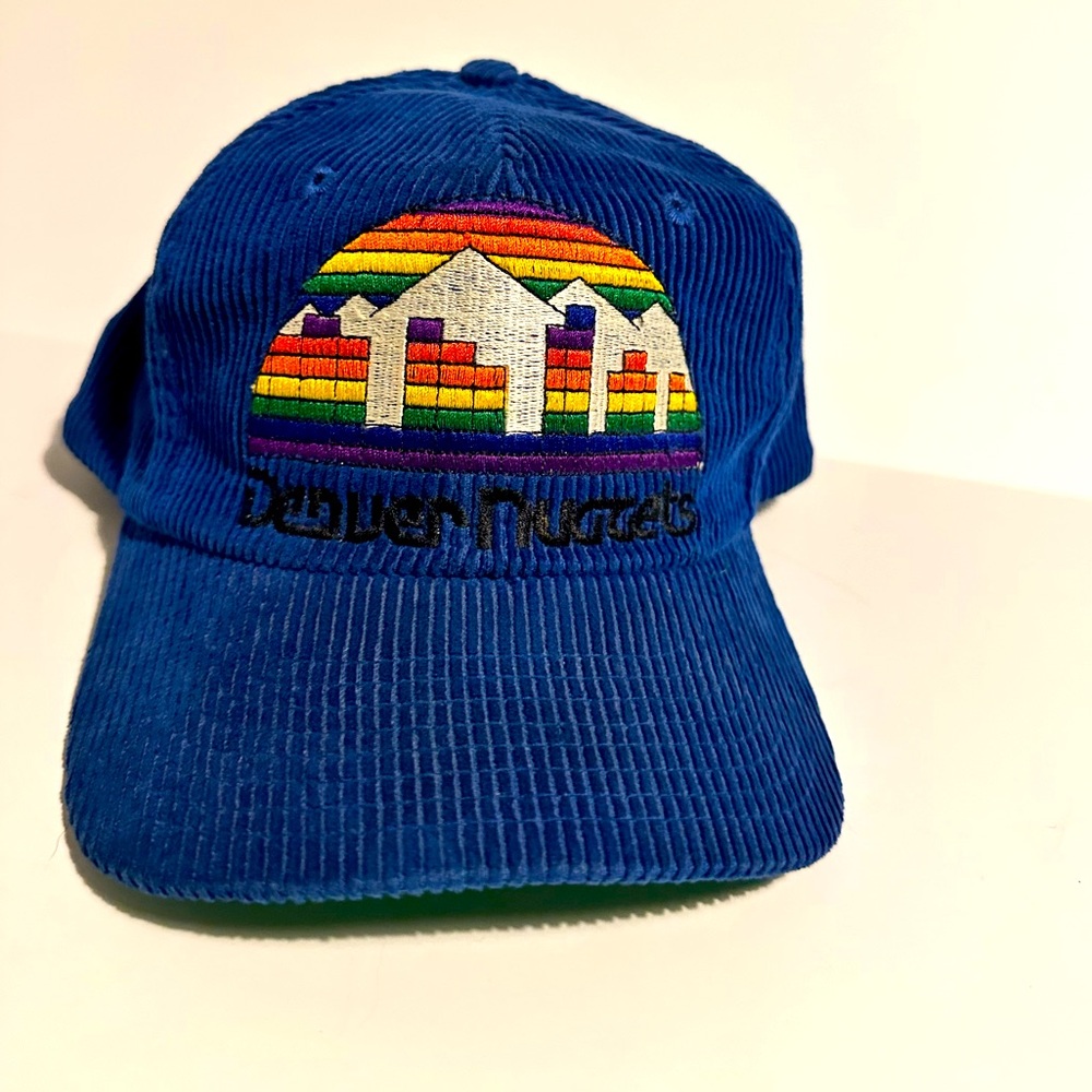 Vintage blue corduroy Denver Nuggets rainbow city logo adjustable hat